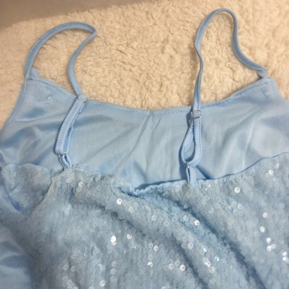Powder Blue Sequin Rosette Cocktail Dress NWT Ruched Draped‎ Size 4